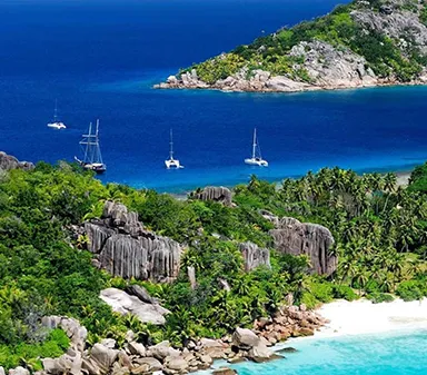 Seychelles Beach hills ocean 